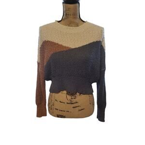 Debut boho colorblock long sleeve crew neck sweater, size xs